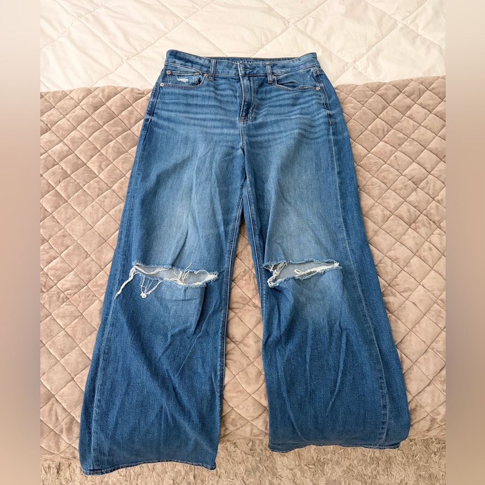 American Eagle Outfitters Blue Distressed Flare Jeans